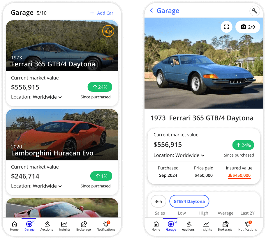 Virtual Garage Upload the collectors cars you own to a digital garage, and have them always close to hand.